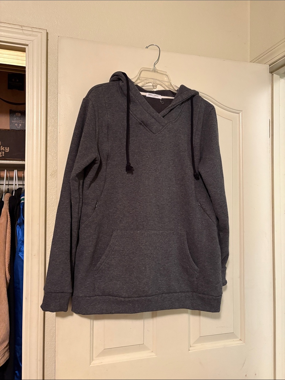 Women’s Dark Gray Hooded Pullover sweatshirt. Nursing sweatshirt